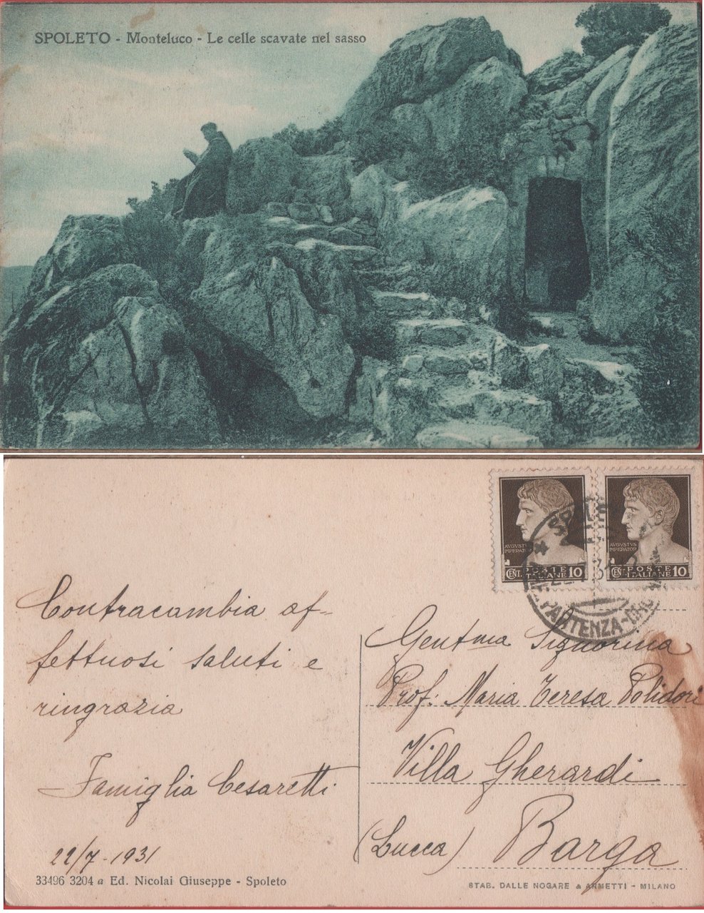 Spoleto. Monteluco. Le celle scavate nel sasso. Viaggiata 1931 | Immagine principale