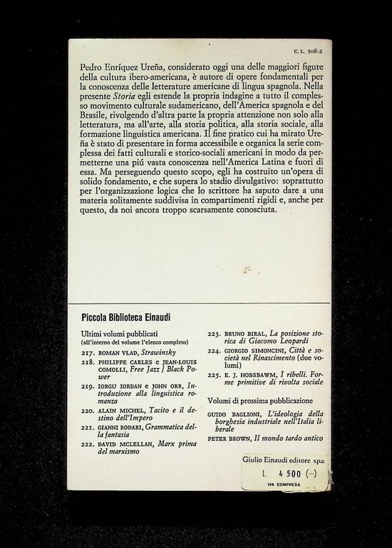 Storia della Cultura nell'America Spagnola Libro Henriquez Urena Einaudi 2^ …