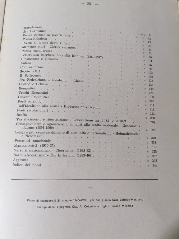 Storia Della Letteratura Tedesca Libro Adriano Belli Montuoro 1940