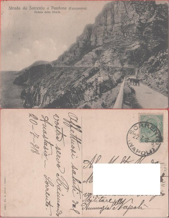 Strada da Sorrento a Positano. Viaggiata 1918 | Immagine Gallery 2
