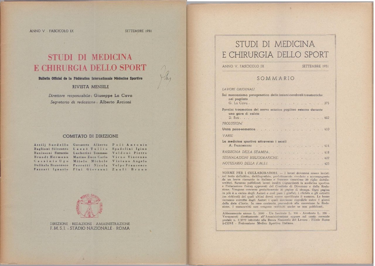 Studi di Medicina e Chirurgia dello Sport Anno V Fascicolo … | Immagine principale