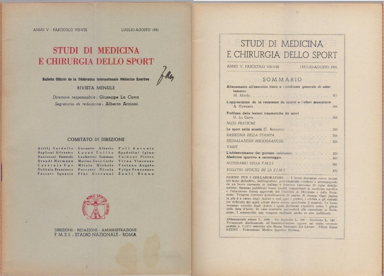 Studi di Medicina e Chirurgia dello Sport Anno V Fascicolo … | Immagine principale