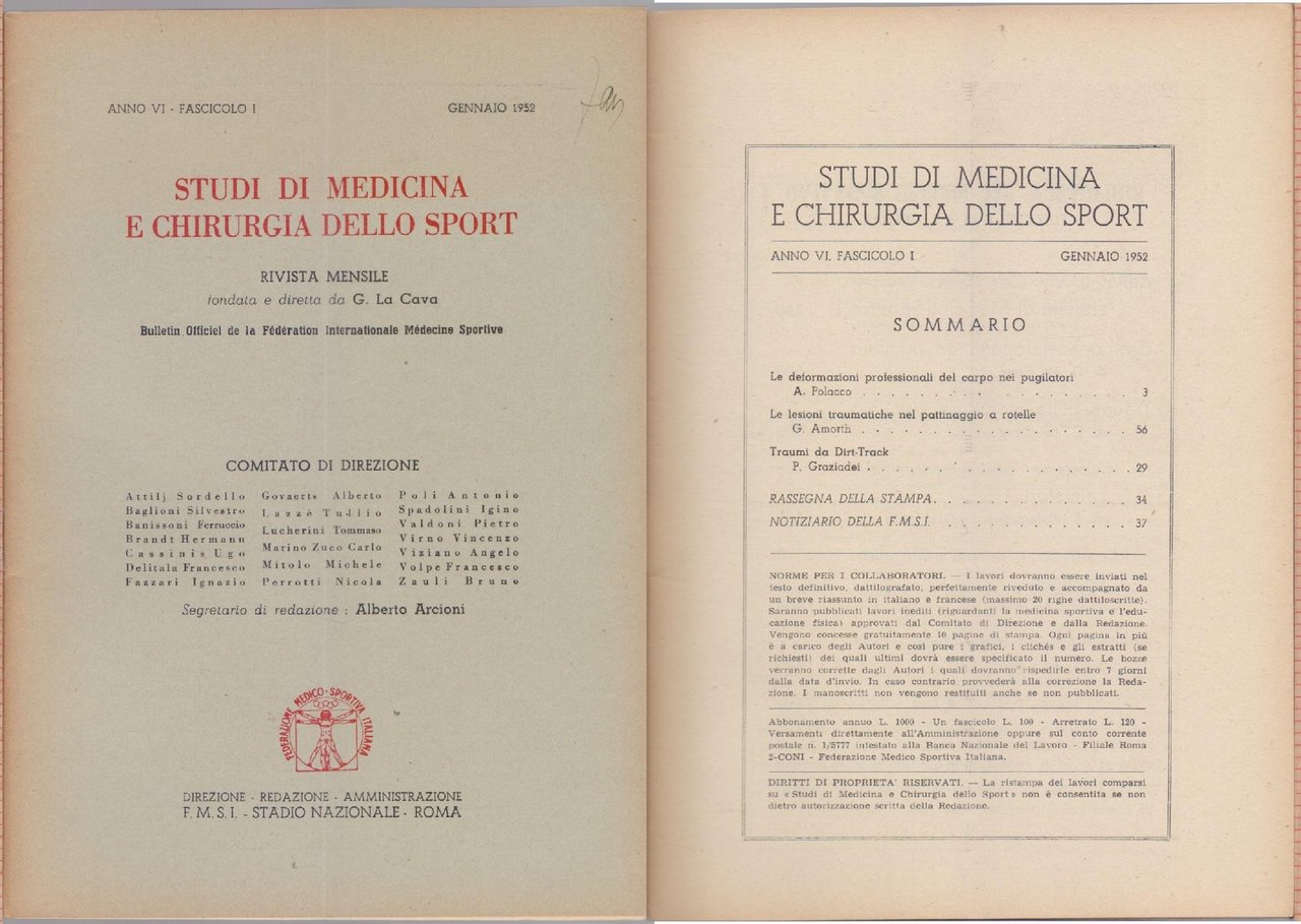 Studi di Medicina e Chirurgia dello Sport Anno VI Fascicolo … | Immagine principale