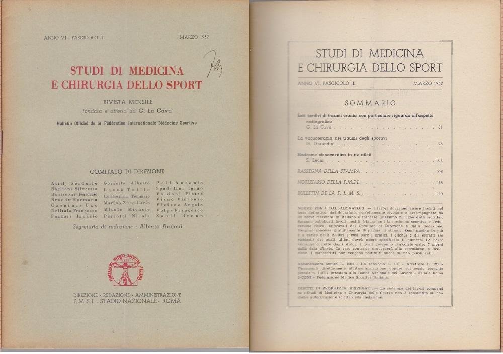 Studi di Medicina e Chirurgia dello Sport Anno VI Fascicolo … | Immagine principale