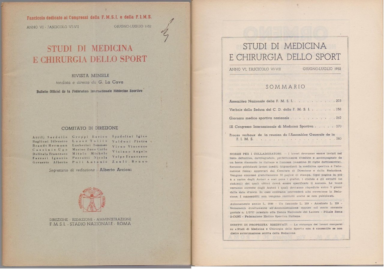 Studi di Medicina e Chirurgia dello Sport Anno VI Fascicolo … | Immagine principale