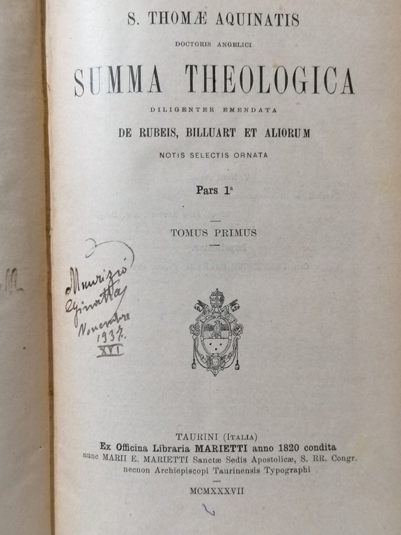 Summa Theologica S. Thomae Aquinatis Marietti 1937 De Rubeis Billuart …