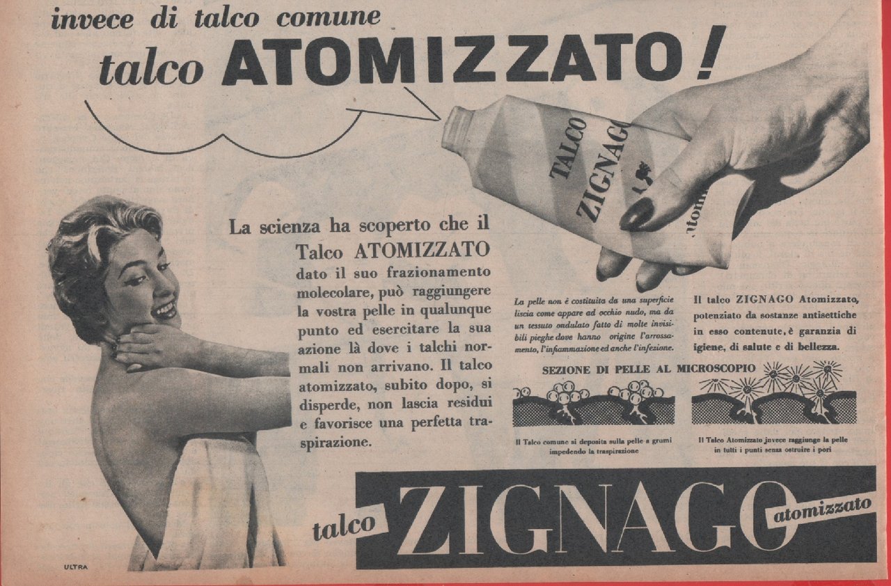 Talco atomizzato Zignago. Advertising 1956 | Immagine principale