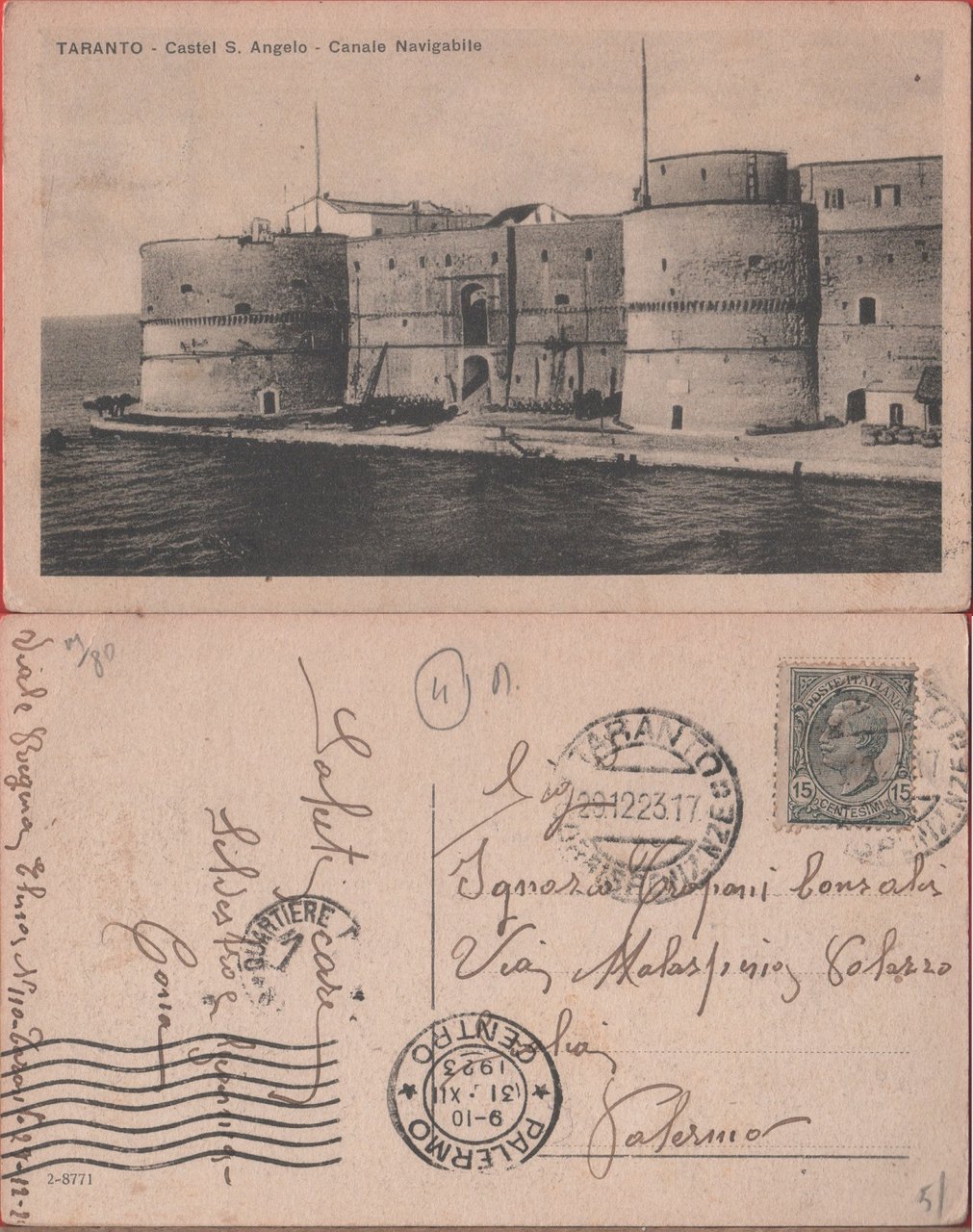 Taranto. Castel S. Angelo. Canale Navigabile. Viaggiata 1923 | Immagine principale