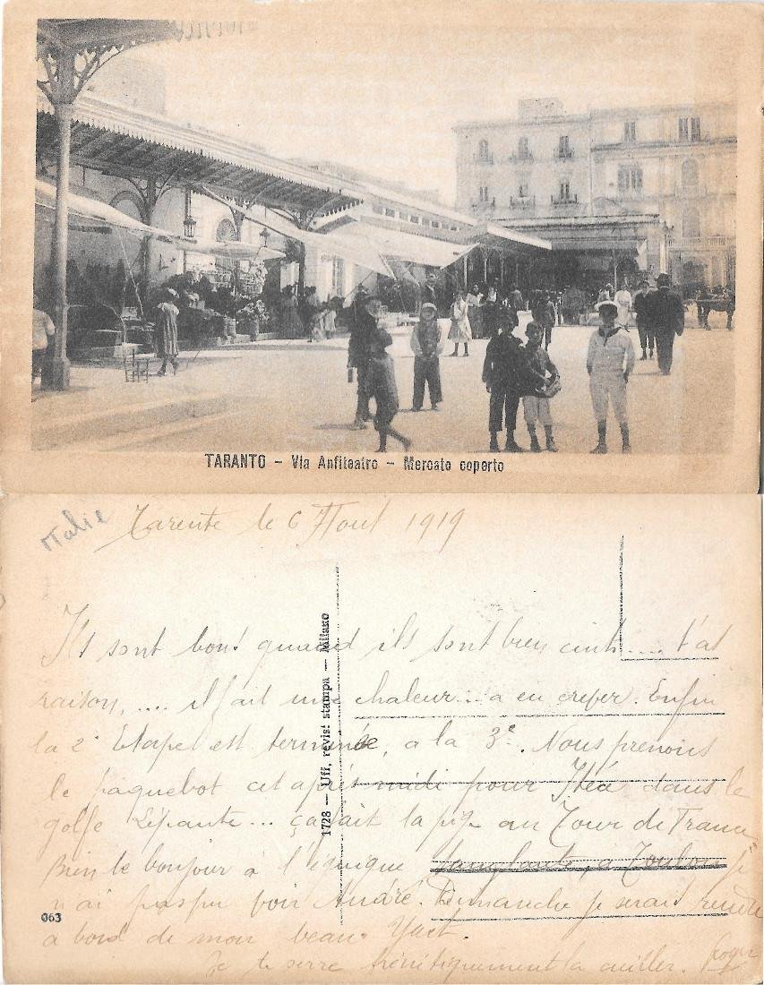 Taranto. Via Anfiteatro. Mercato coperto. Viaggiata 1919 | Immagine principale