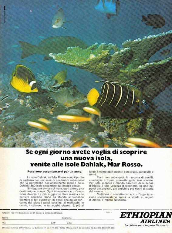 Tarzasub/Isole Dahlak, Ethiopian AIrlines. Advertising 1974 | Immagine Gallery 2