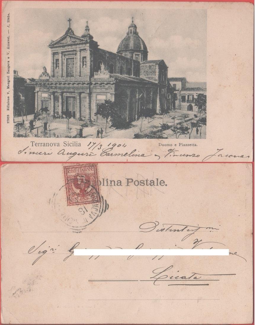Terranova Sicilia. Duomo e piazzetta. Viaggiata 1904 | Immagine principale