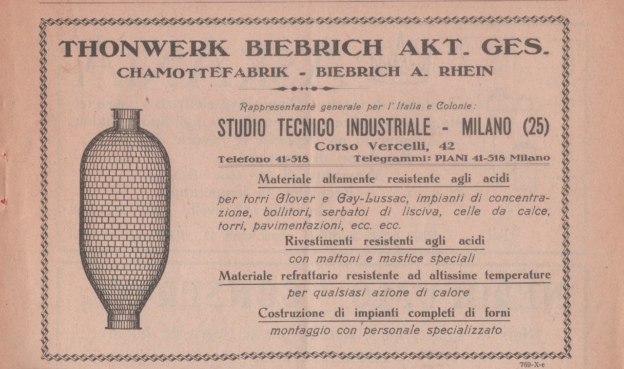 Thonwerk Biebrich Akt. Ges. Rivestimenti antiacidi. Advertising 1926 | Immagine principale