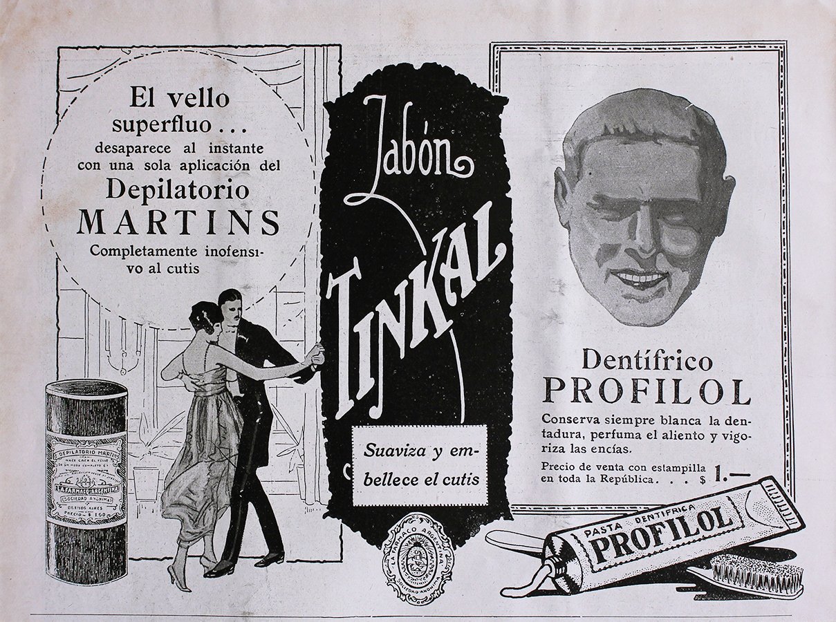 Tinkal. Depilatorio Martins, Jabon, Dentifricio Profilol - Advertising 1922 | Immagine principale