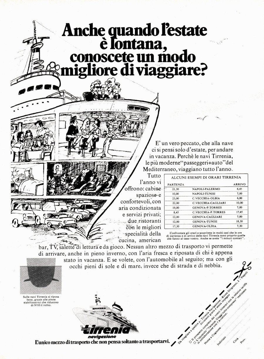 Tirrenia traghetti/Bombola Mono 15 Techinisub. Advertising 1974 | Immagine principale