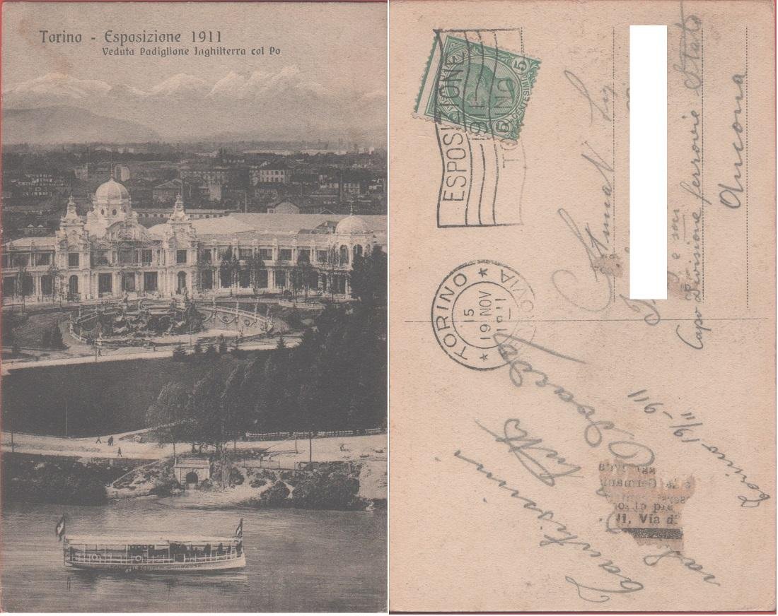 Torino. Esposizione 1911. Veduta del padiglione Inghilterra col Po. Viaggiata … | Immagine principale