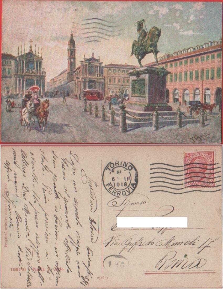 Torino. Piazza S. Carlo. Viaggiata 1918. Pittorica | Immagine principale