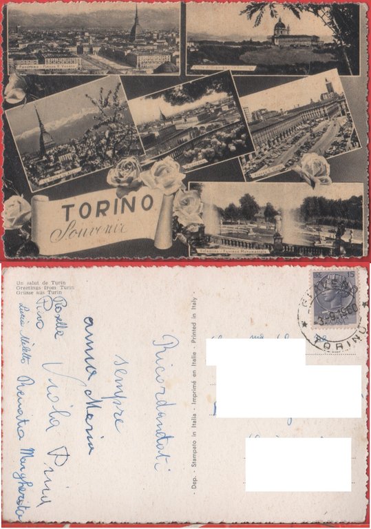 Torino. Souvenir. Viaggiata 1960
