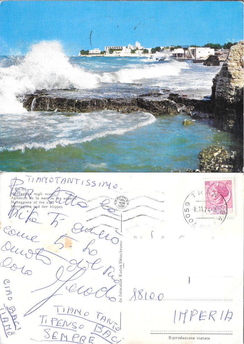 Trani. Mareggiata sugli scogli. Viaggiata 1974 | Immagine principale