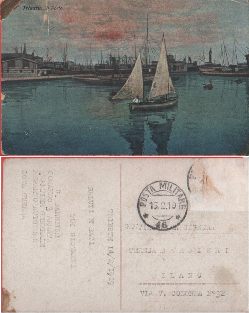 Trieste. Il porto. Timbro posta militare. Viaggiata 1919 | Immagine principale