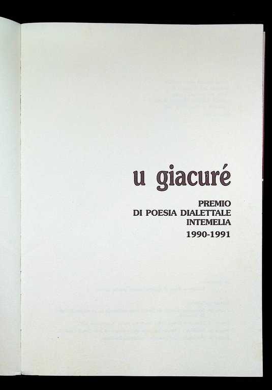 U Giacuré Premio Poesia Dialettale Intemelia 1990-1991 Poesie Dialetto Ventimigl