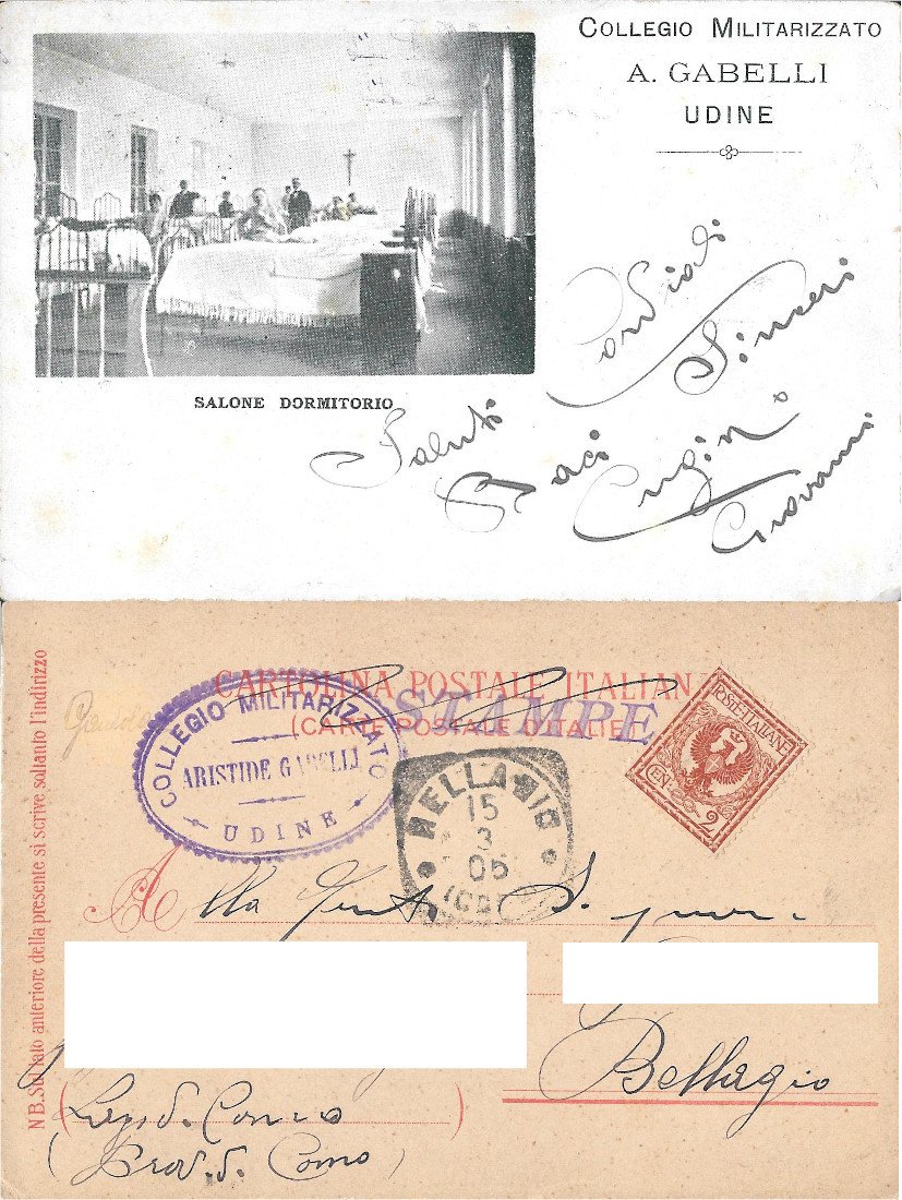 Udine. Collegio Militarizzato A. Gabelli. Salone Dormitorio. Viaggiata1905 | Immagine principale