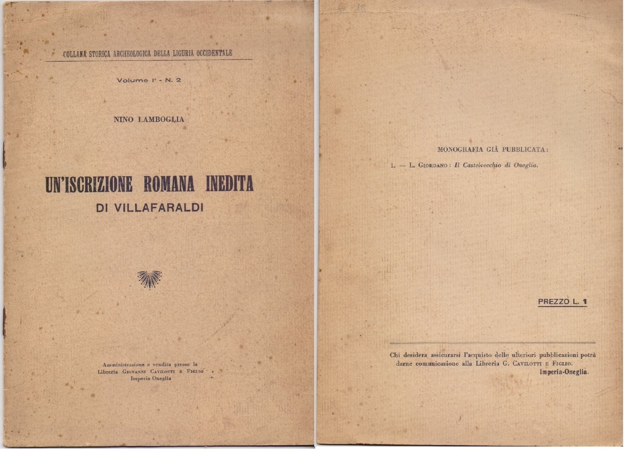 Un'iscrizione romana inedita di Villafaraldi - Nino Lamboglia | Immagine principale