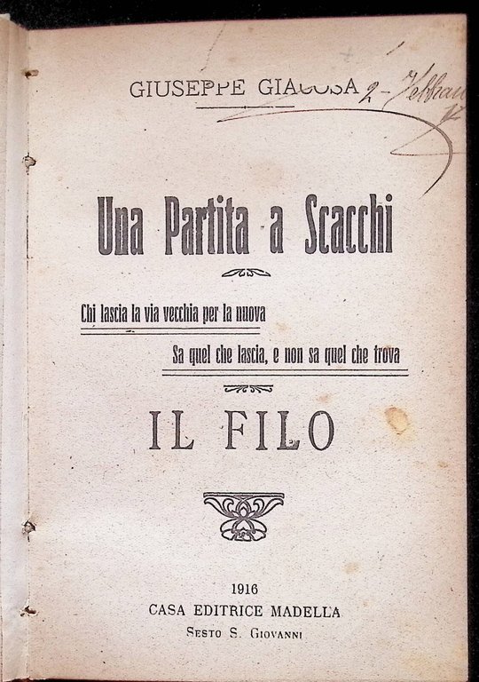 Una Partita a Scacchi / Il Filo, Libro Giacosa Madella …