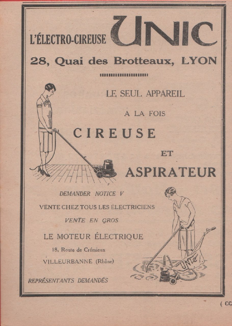 Unic. Cireuse et aspirateur. Advertising 1928 | Immagine principale