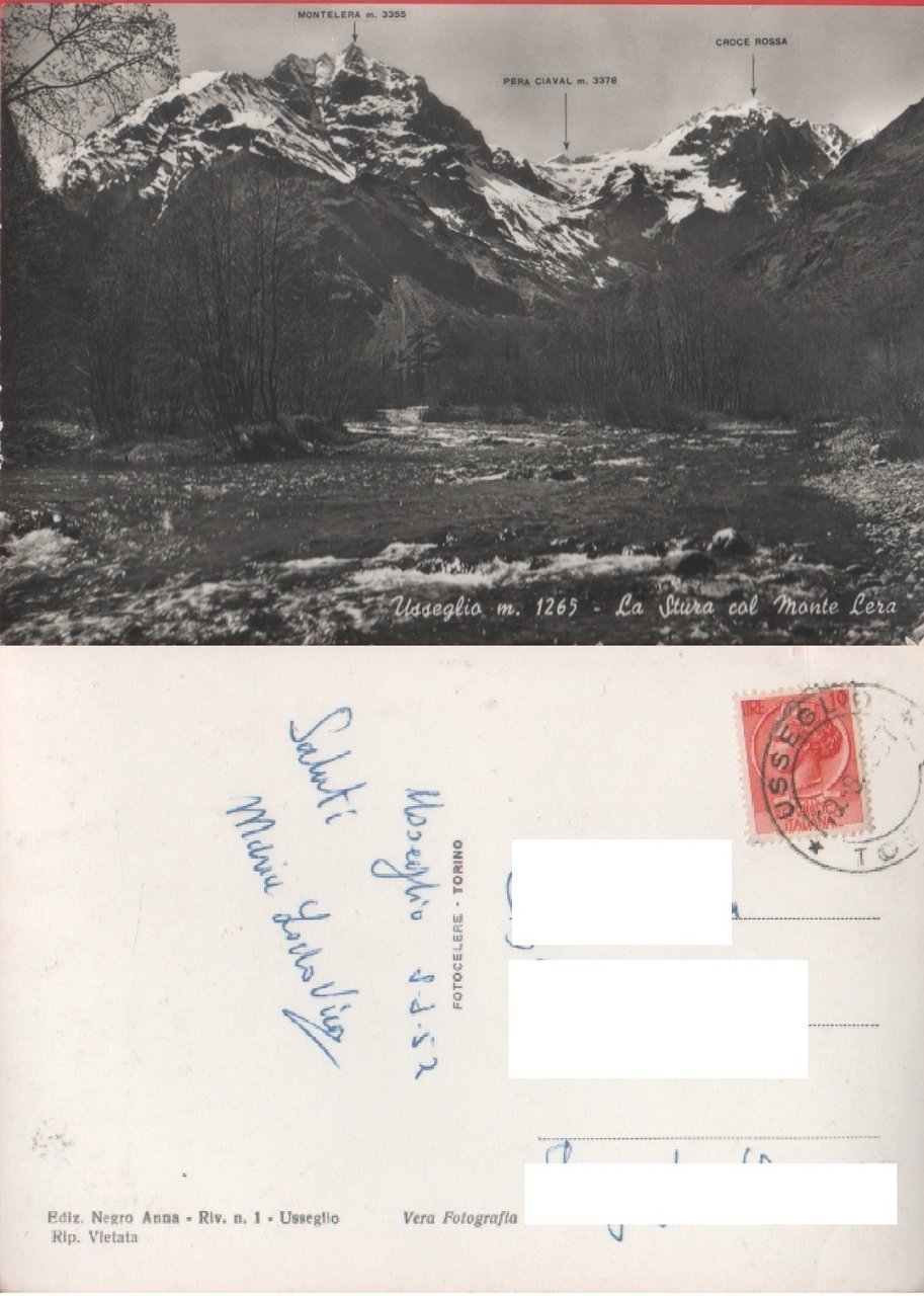 Usseglio (TO). La Stura col Monte Lera. Viaggiata 1957 | Immagine principale