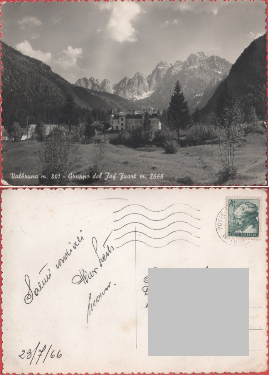 Valbruna (UD). Gruppo del Jof-Fuart. Viaggiata 1966 | Immagine principale