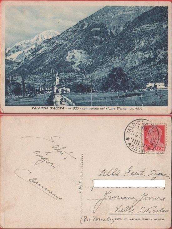 Valdigna (AO). con veduta del monte Bianco. Viaggiata | Immagine principale