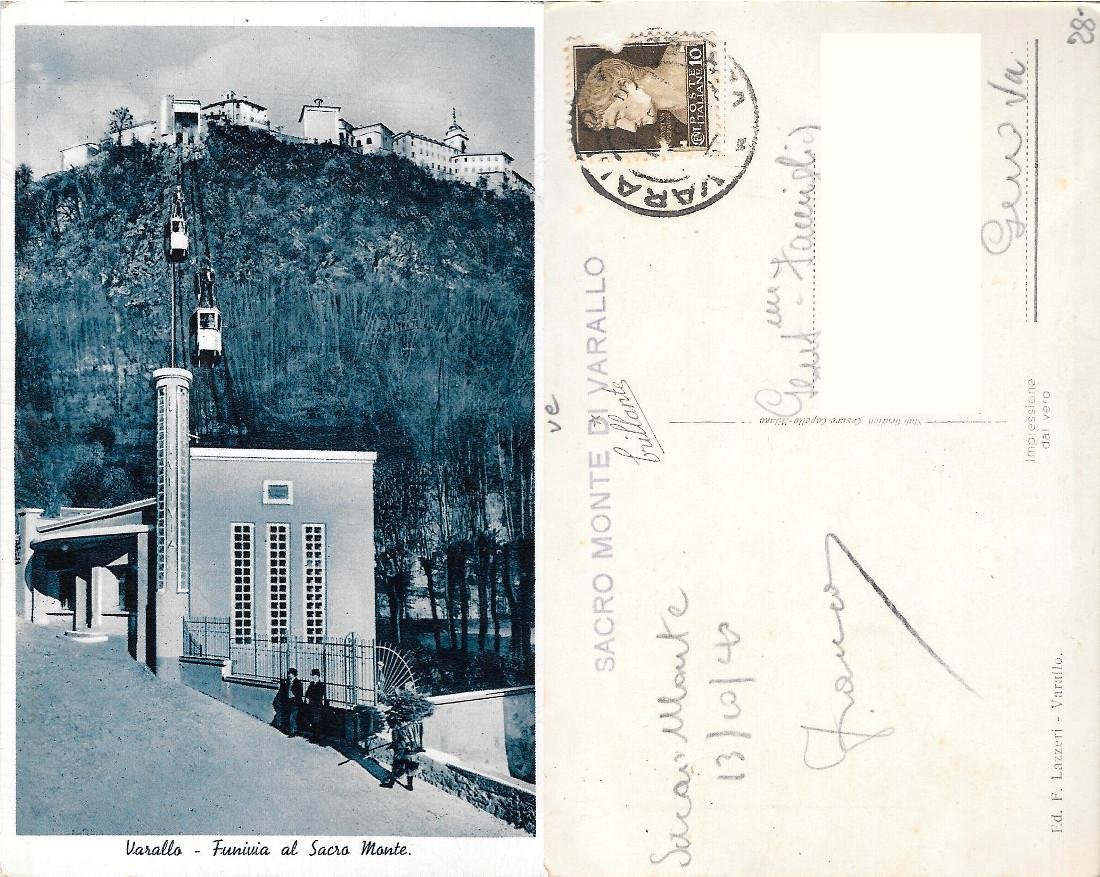 Varallo. Funivia al Sacro Monte. Viaggiata 1945 | Immagine principale