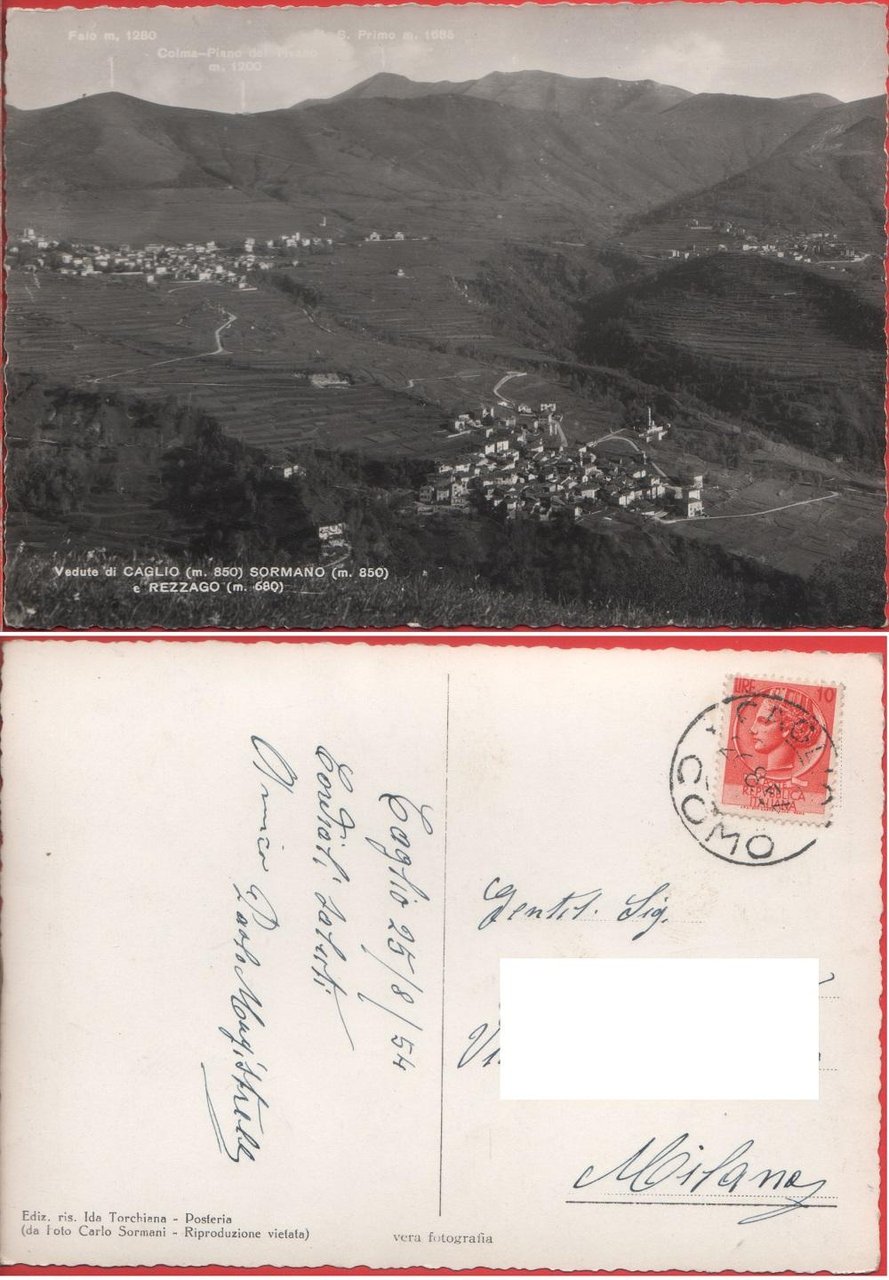 Vedute di Caglio, Sormano e Rezzago. Viaggiata 1954 | Immagine principale