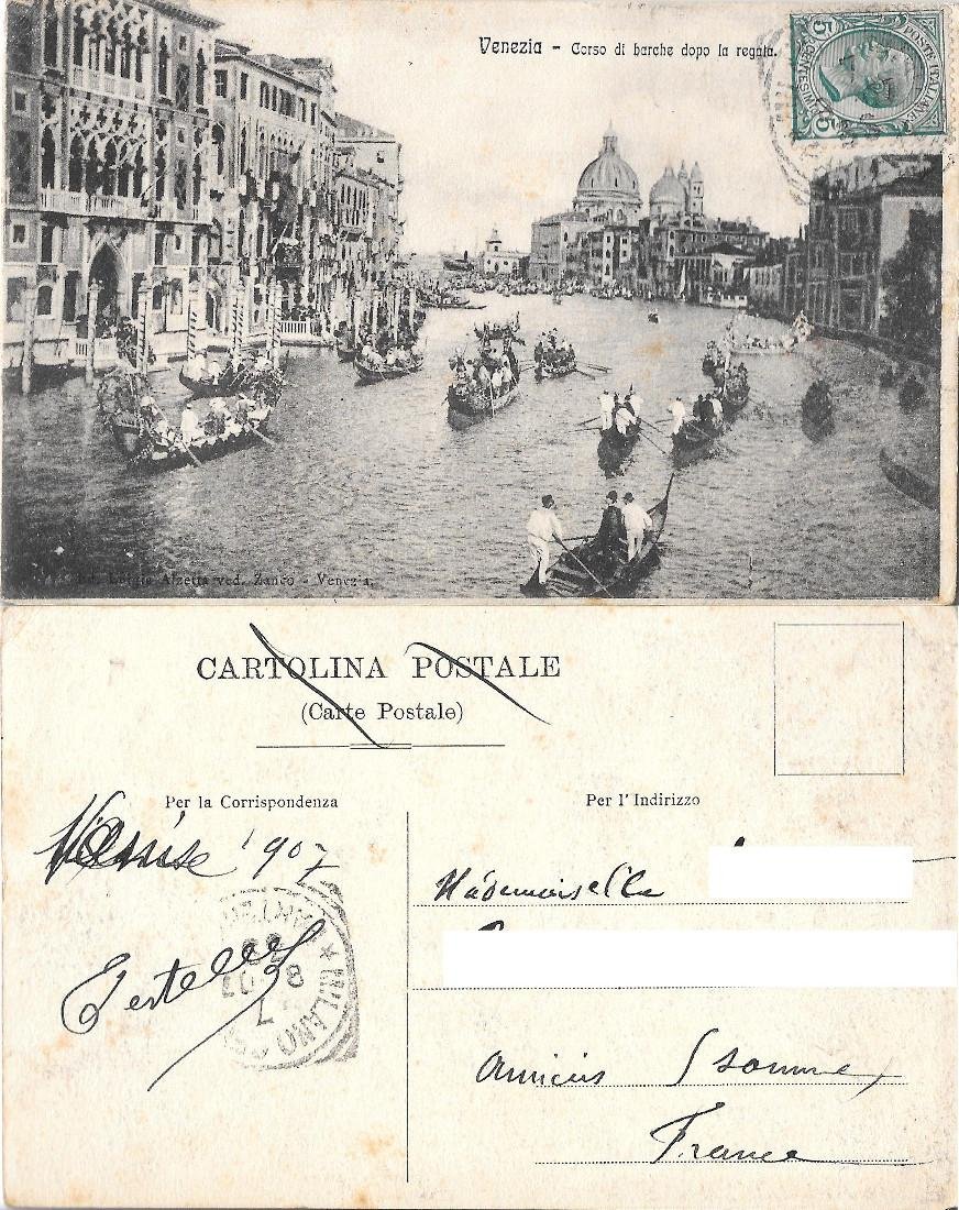 Venezia. Corso di barche dopo la regata. Viaggiata 1907 | Immagine principale