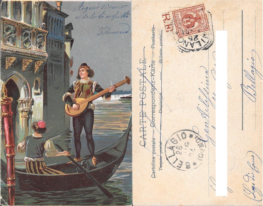 Venezia. Suonatore su gondola. Viaggiata 1904, pittorica | Immagine principale