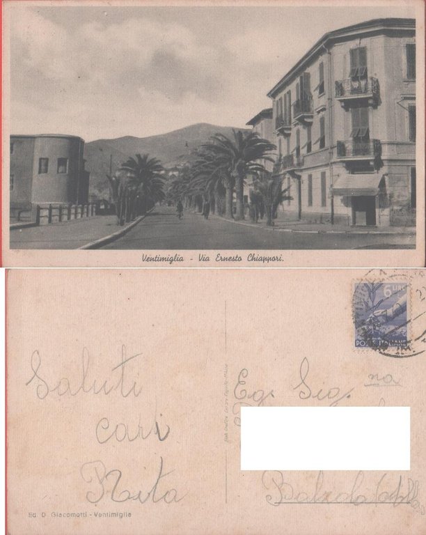 Ventimiglia (IM). Via Ernesto Chiappori. Viaggiata 1949 | Immagine Gallery 2