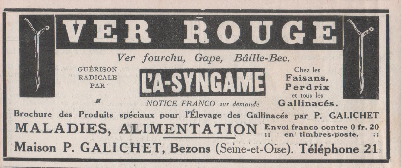 Ver Rouge. Ver fourchu, gape, baille-bec. Bezons. Advertising 1912 | Immagine principale