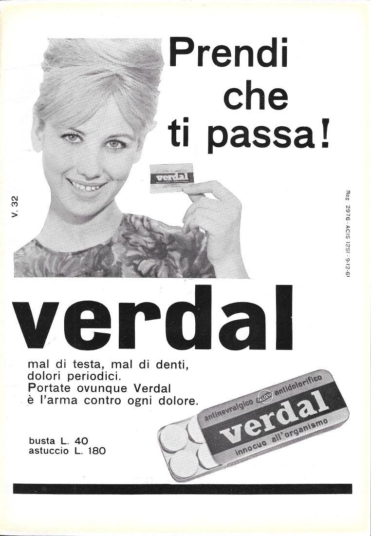 Verdal. l'arma contro ogni dolore. Advertising 1962 | Immagine principale