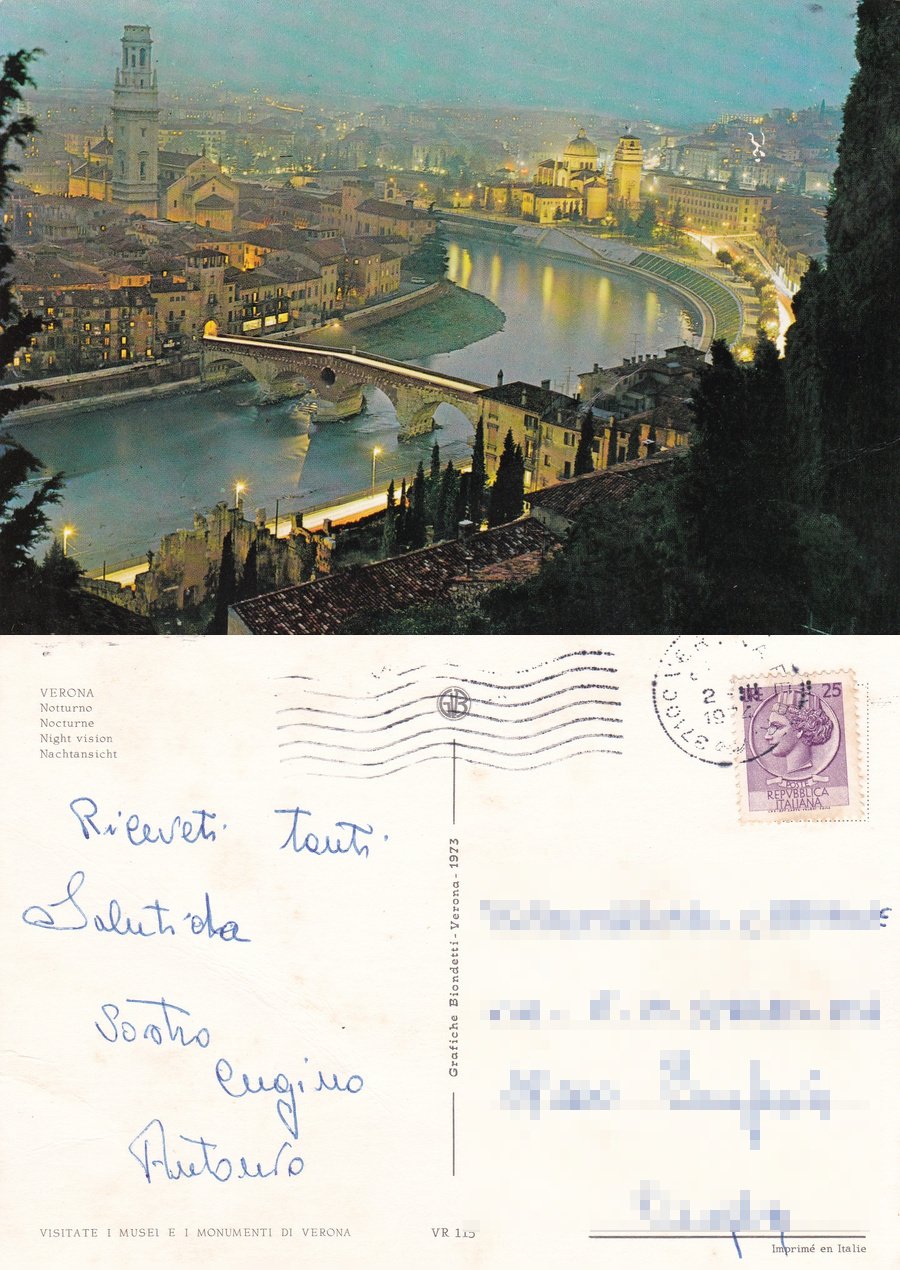 Verona. Notturno. Viaggiata 1974 | Immagine principale