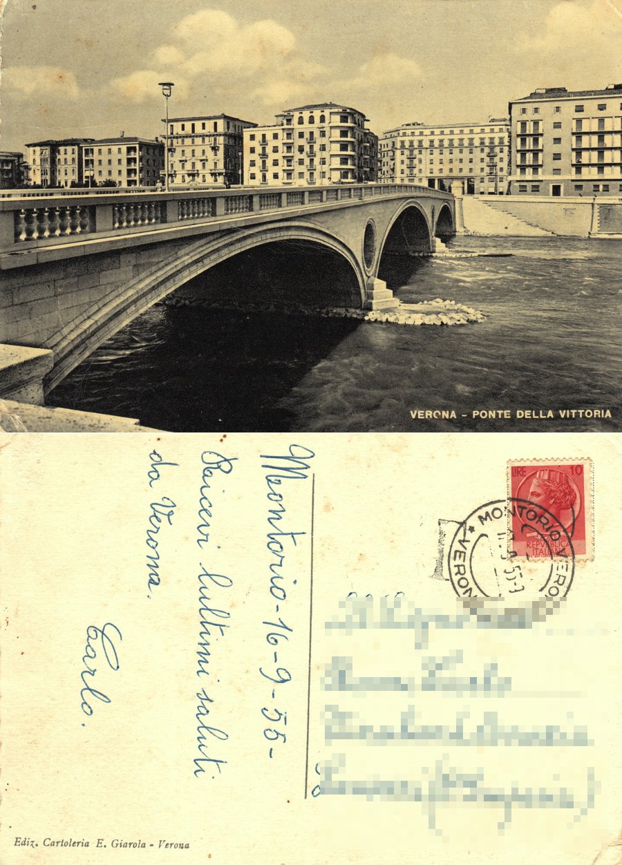 Verona. Ponte della Vittoria. Viaggiata 1955 | Immagine principale