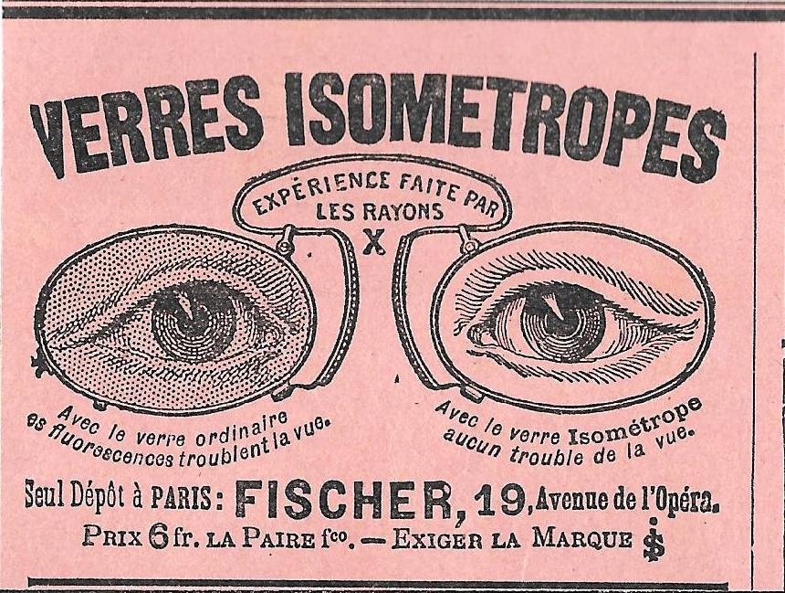 Verres isometropes. Fischer Paris. Advertising 1900 | Immagine principale