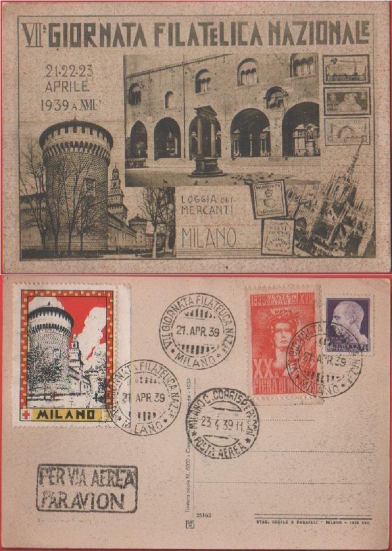 VII Giornata Filatelica Nazionale. Milano 1939. Vedi affrancatura, erinnofili | Immagine principale