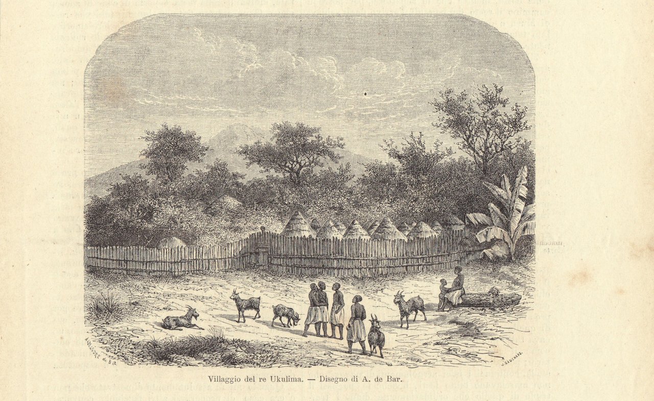Villaggio del re Ukulima (Uganda). Illustrazione 1864 | Immagine principale