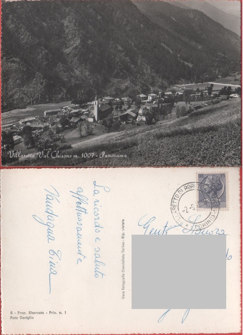 Villaretto Val Chisone (TO). Panorama. Viaggiata 1958 | Immagine principale