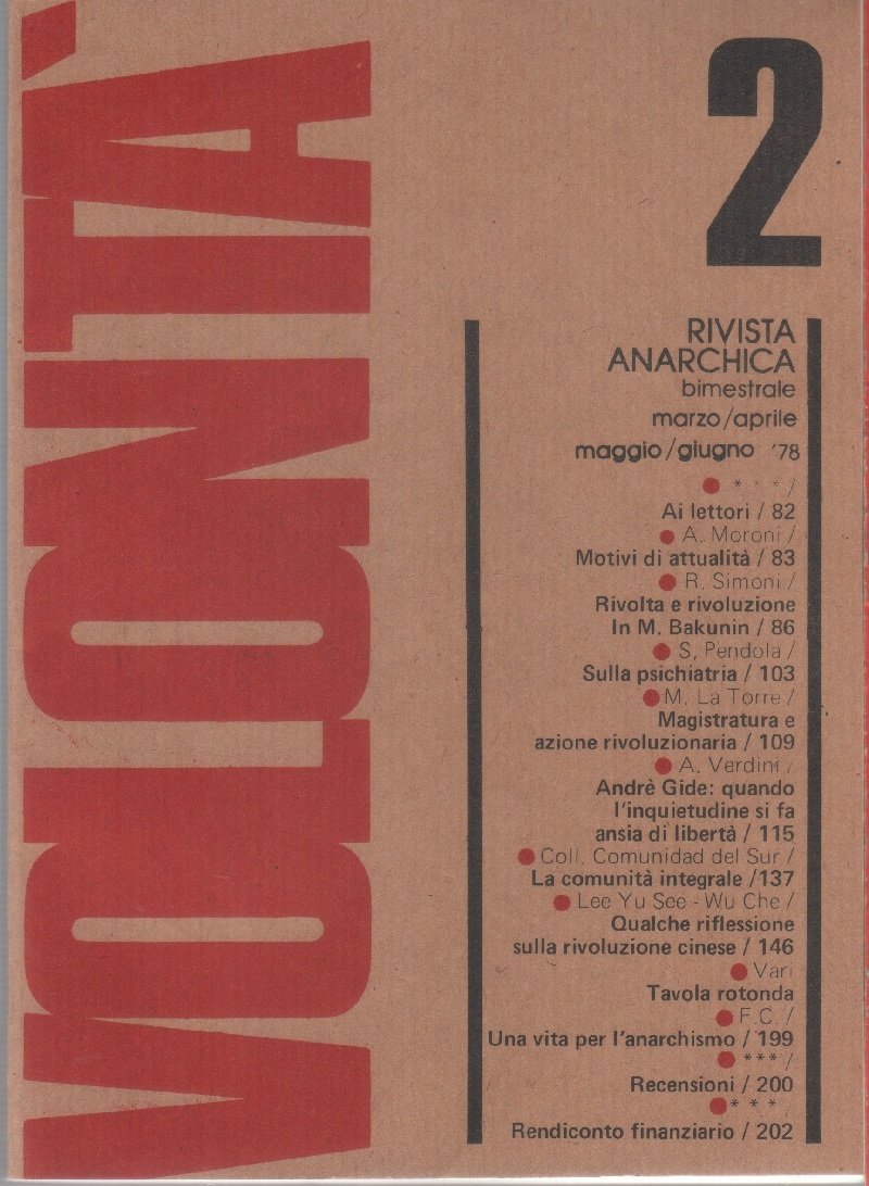 Volontà. Rivista Anarchica. n. 2 maggio/giugno 1978. Anno XXXII | Immagine principale