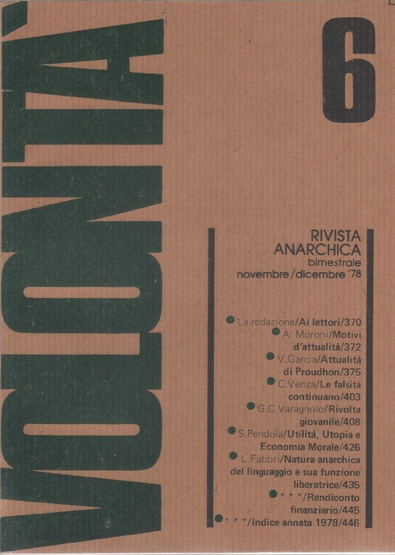 Volontà. Rivista Anarchica. n. 6 novembre/dicembre 1978. Anno XXXII | Immagine principale