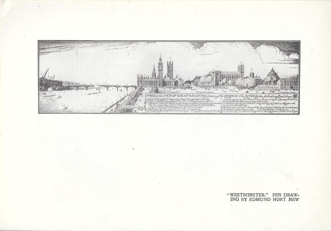 Westminster, pen drawing by Edmund Hort New. Stampa 1921 | Immagine principale