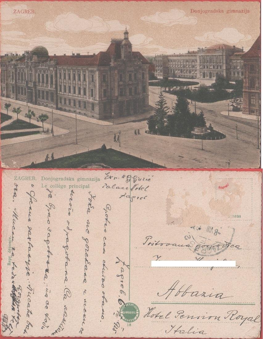 Zagreb (Croazia). Donjogradska gimnazija. Viaggiata 1925 | Immagine principale