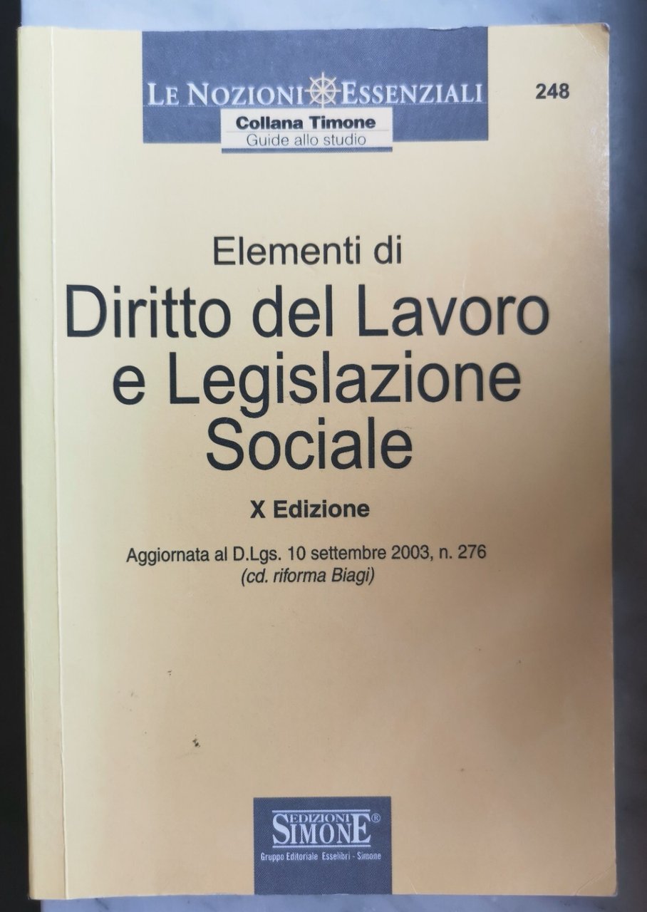" ELEMENTI DI DIRITTO DEL LAVORO E LEGISLAZIONE SOCIALE X … | Immagine principale