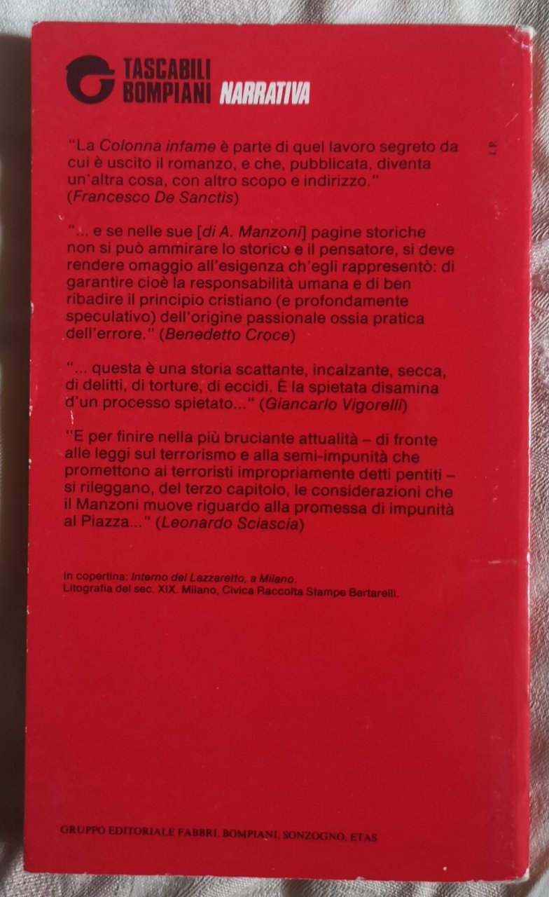 " STORIA DELLA COLONNA INFAME " - ALESSANDRO MANZONI, 1985 | Immagine principale